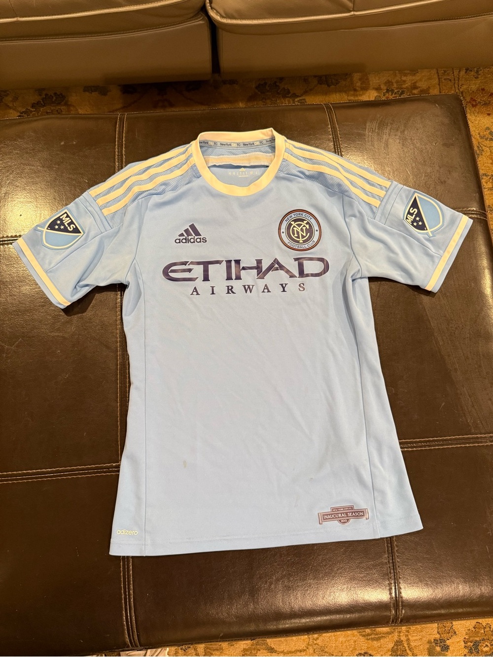 Adidas Light Blue Soccer Jersey with Etihad Airways Logo